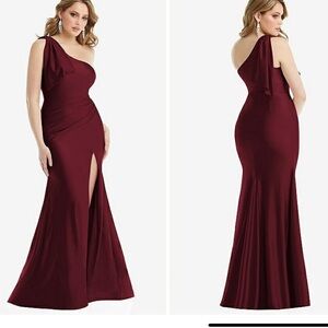 Cynthia & Sahar Cascading Bow One-Shoulder Mermaid Dress Cabernet XL